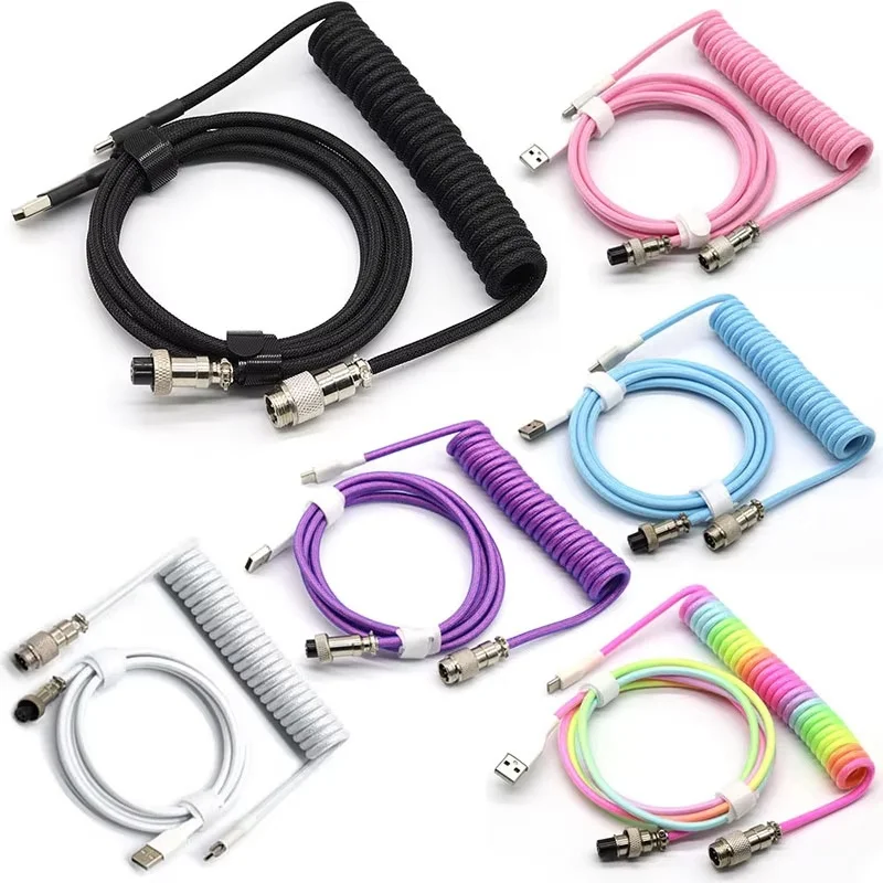Câble USB Type C pour clavier mécanique, câble spiralé pour ordinateur, câble mécanique d'aviation, câble USB spiralé pour clavier de jeu