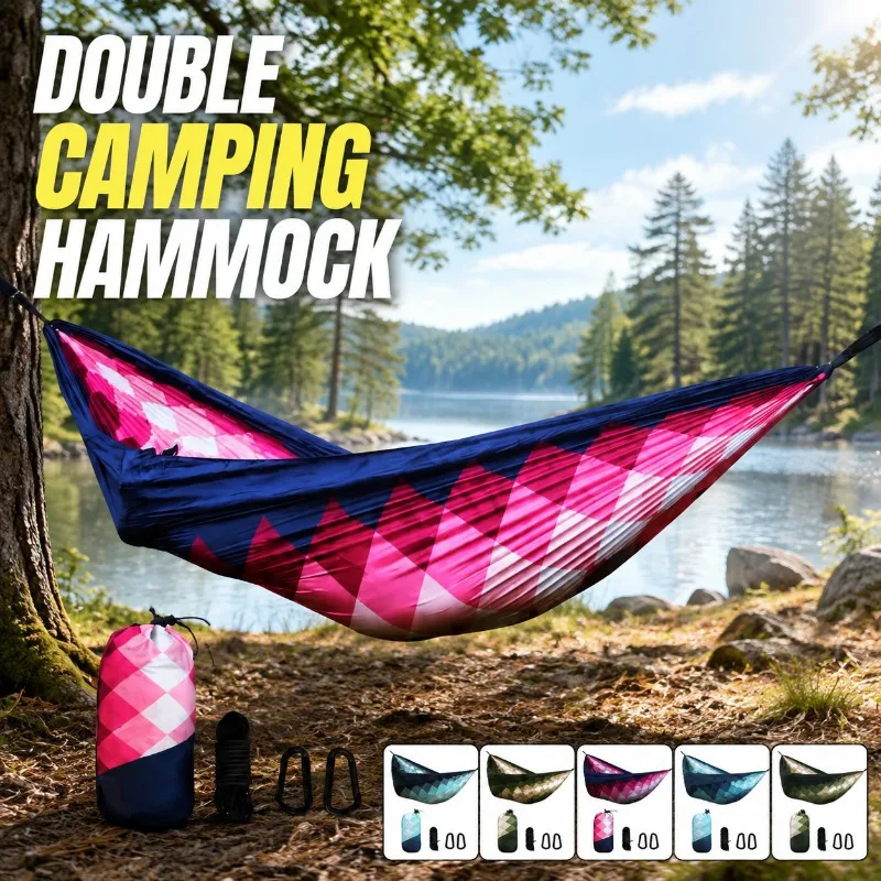 Colorful Anti‑rollover Double‑person Camping Hammock with Waist‑support Design High Load‑bearing Outdoor Hanging Sling Sturdy