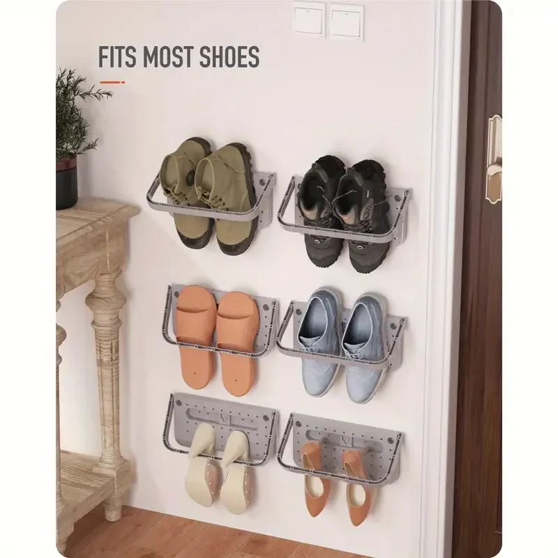 

1pcs Caravan Wall Mounted Shoe Rack Anti Slip Drill Free Foldable Dustproof Shoe Rack Bathroom Living Room RV Accessory