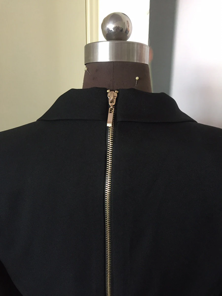 VGH Sexy Solid Spliced Button Slimming Dresses For Women Lapel Long Sleeve High Waist Temperament Dress Female Fashion Style New