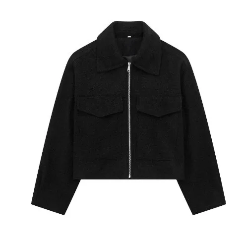 Vestes courtes en Tweed pour femmes, nouvelle mode de rue, avec revers et manteaux en laine, automne et hiver