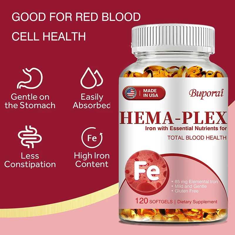 Hema-Plex 다리미, 85 Mg 킬레이트 다리미, 비타민 C, 바이오플라보노이드 포함, 혈액 세포 건강, 면역 지지대 촉진