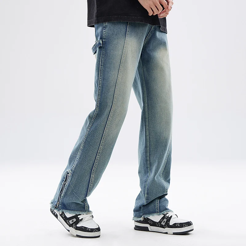 Men's Casual Jeans, Leg Zippered Jeans, Men's Narrow Version Micro La  Casual Fashion Brand Straight Leg Pants, Men's Clothing