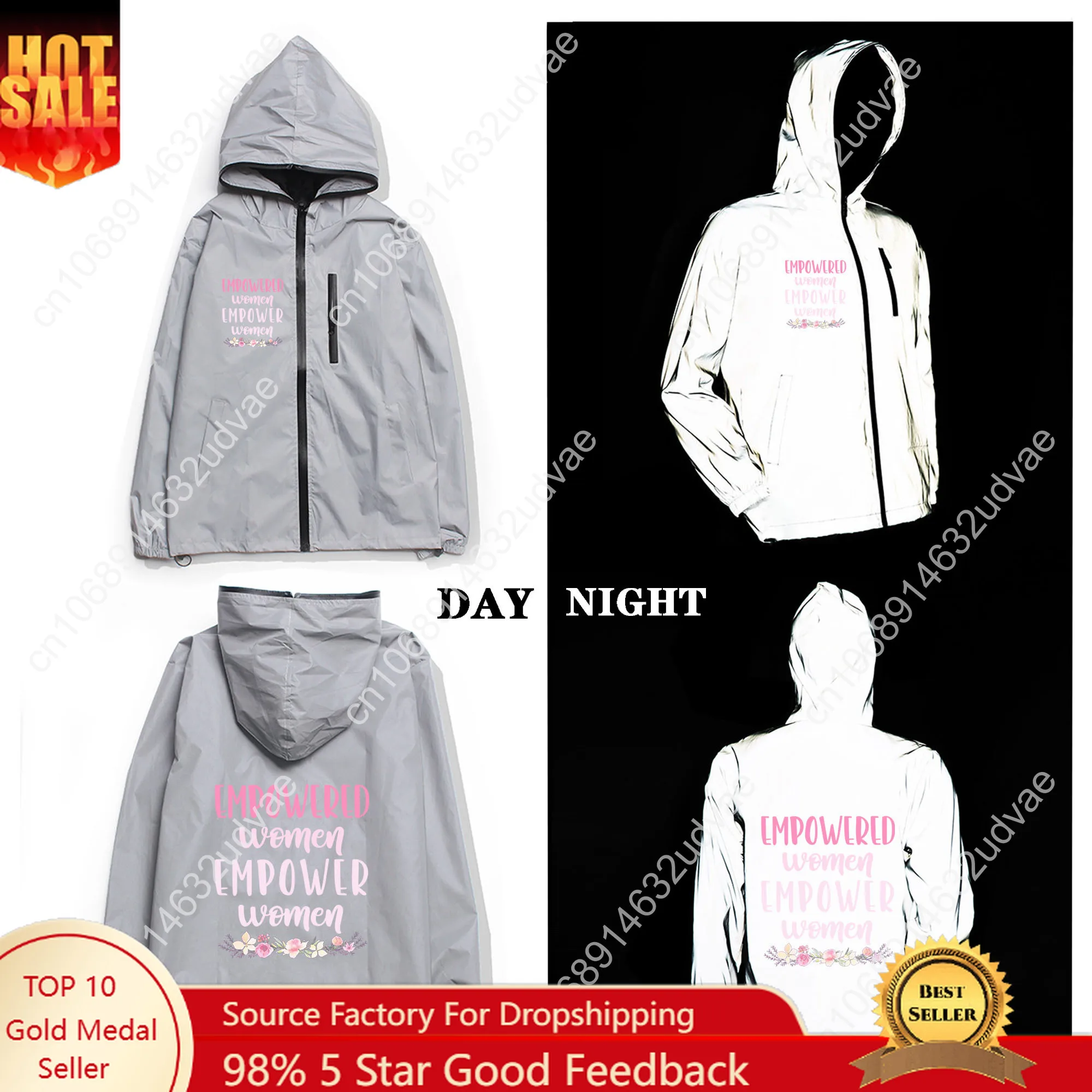 تمكين النساء تمكين المرأة سترة عاكسة رجل إمرأة معطف مقنعين سترة واقية تشغيل جيب سستة مخصصة هوديي #1