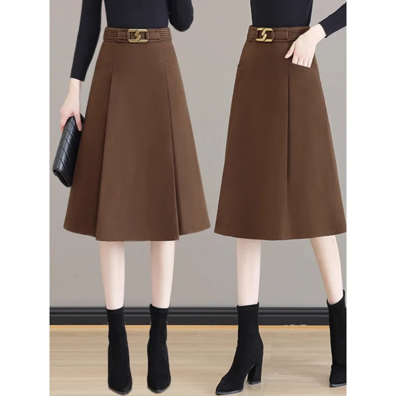 

Woolen Midi Skirt for Women, and Winter Pleated A-Line Skirt, Mid-Length Draped Flared Skirt