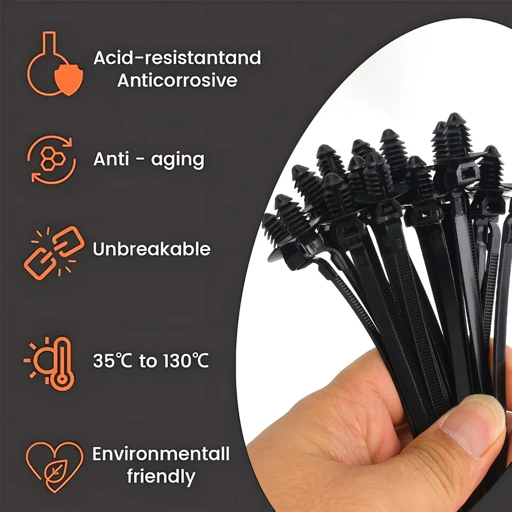 Nylon Self Locking Zip Tie Car Engine Bay Wiring Loom Retainer Clip Screw Mount Fastener Universal Automotive Wire Management