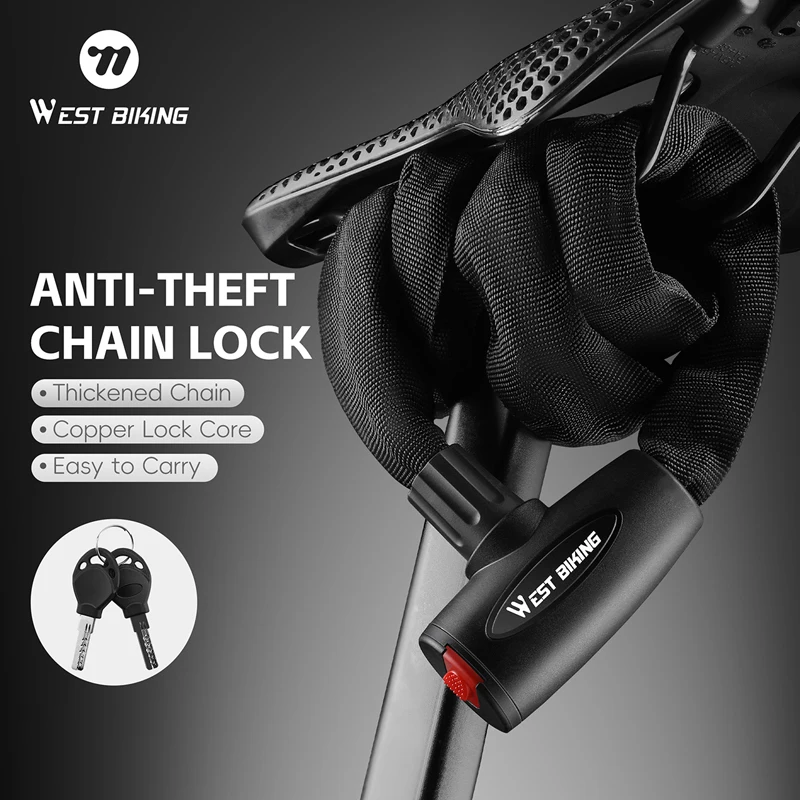

WEST BIKING Bicycle Lock MTB Road Bike Safety Anti-theft Chain Lock With 2 Keys Outdoor Cycling Bicycle Accessories Bike Lock
