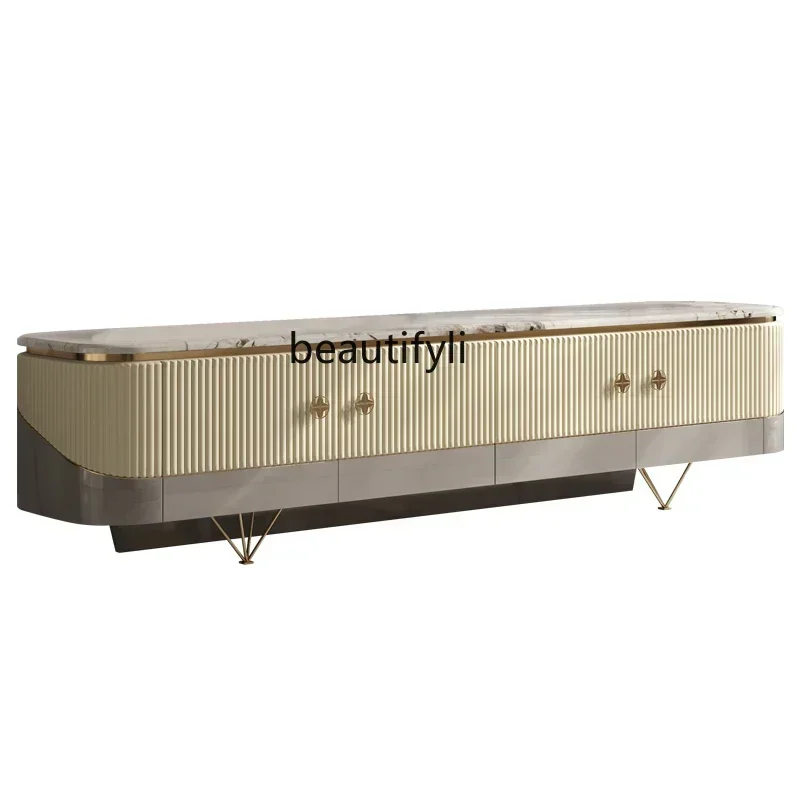 خزانة تلفزيون فاخرة من NewLight، أثاث غرفة نموذجي مخصص مصمم لغرفة المعيشة، كابينة أرضية رخامية إيطالية عصرية راقية