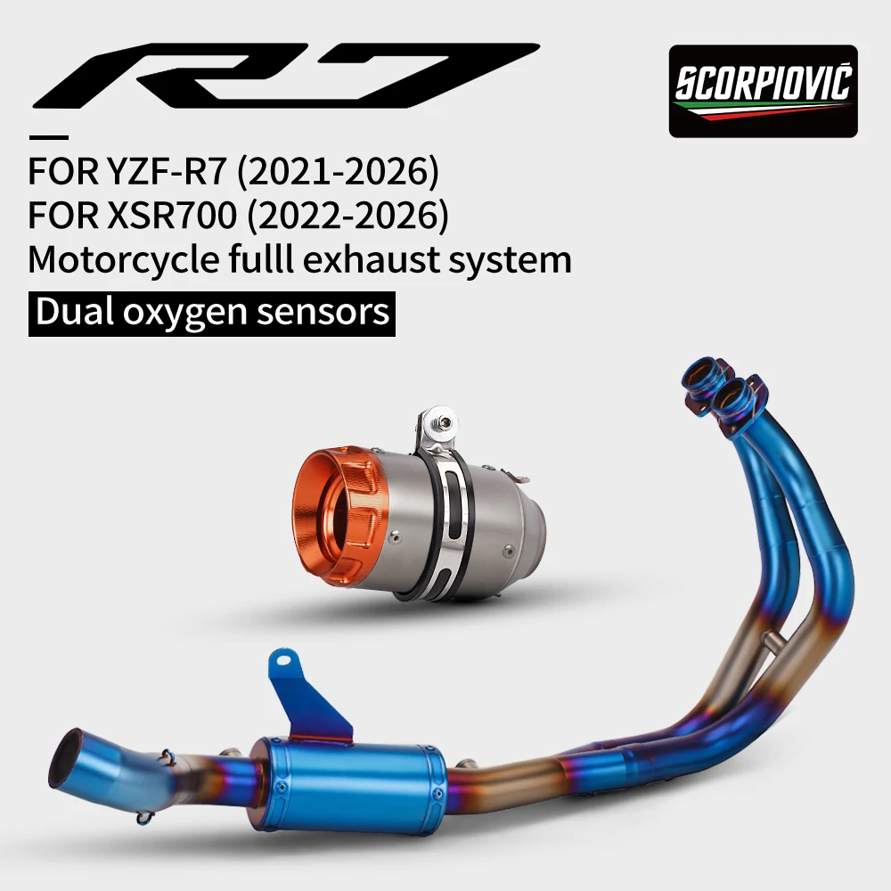 For YZF-R7 XSR700 MT-07 Motorcycle Exhaust System Stainless Steel Front Pipe With Dual O2 Sensor And AR Style Tail Muffle