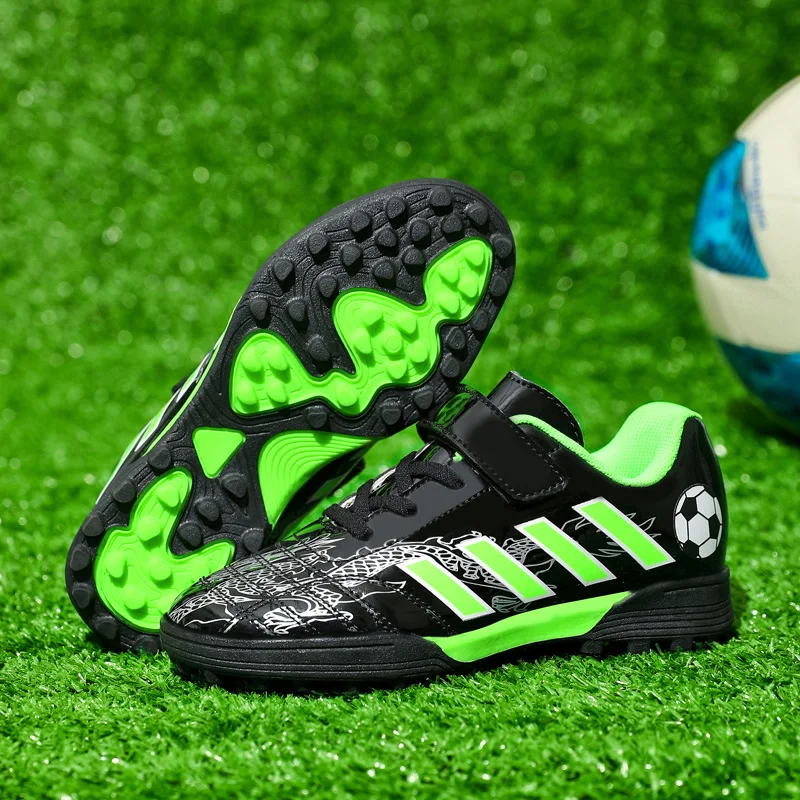 Fashion Leather Turf Football Shoes Kids Soccer Shoes Outdoor Anti Slip Children Soccer Sneakers Boys Training Sports Shoes 2024