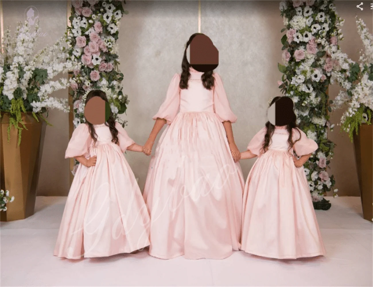

Elegant Pink Satin Girl Dress Puff Sleeves Flower Girls Dress Suitable For First Communion Princess Birthdays Celebrity Events