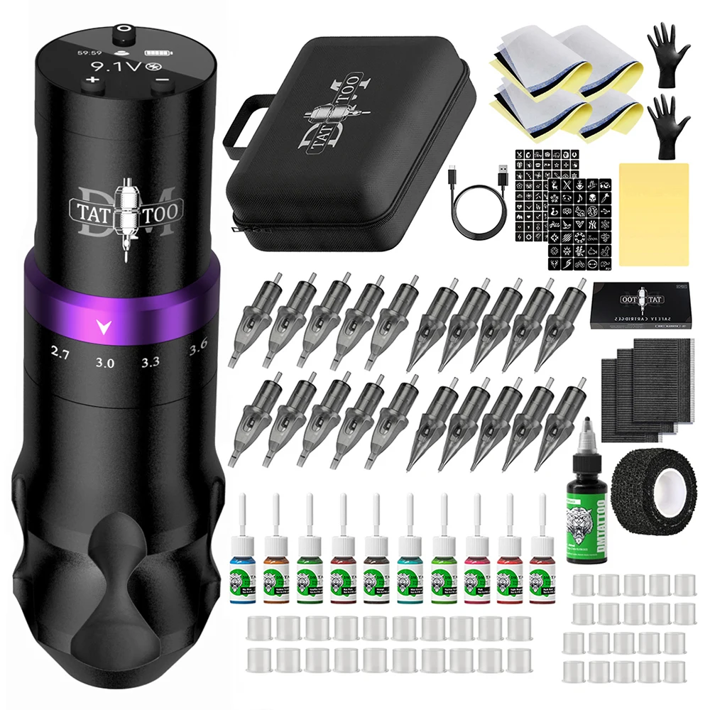 Gorilla-Kit de tatuaje inalámbrico, máquina de tatuaje de carrera ajustable, potente Motor personalizado de poco ruido de 1500mAh para maquillaje permanente