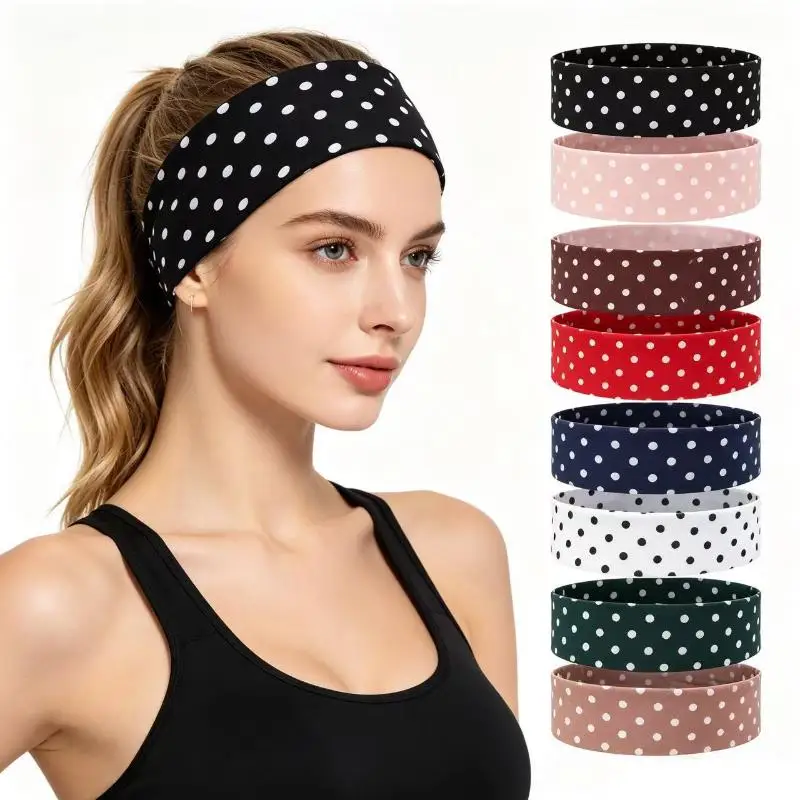 5/8Pcs Polka Dot Sports Elastic Headband Fashionable Makeup Headband, Sports & Fitness Sweat-absorbent Hairband