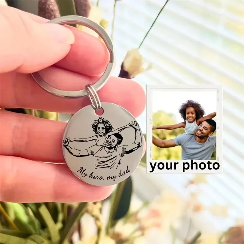 Llavero de acero inoxidable con nombre de foto personalizado, regalo de recuerdo grabado con láser personalizado, regalo perfecto para hombres y mujeres, pareja, padres y familia