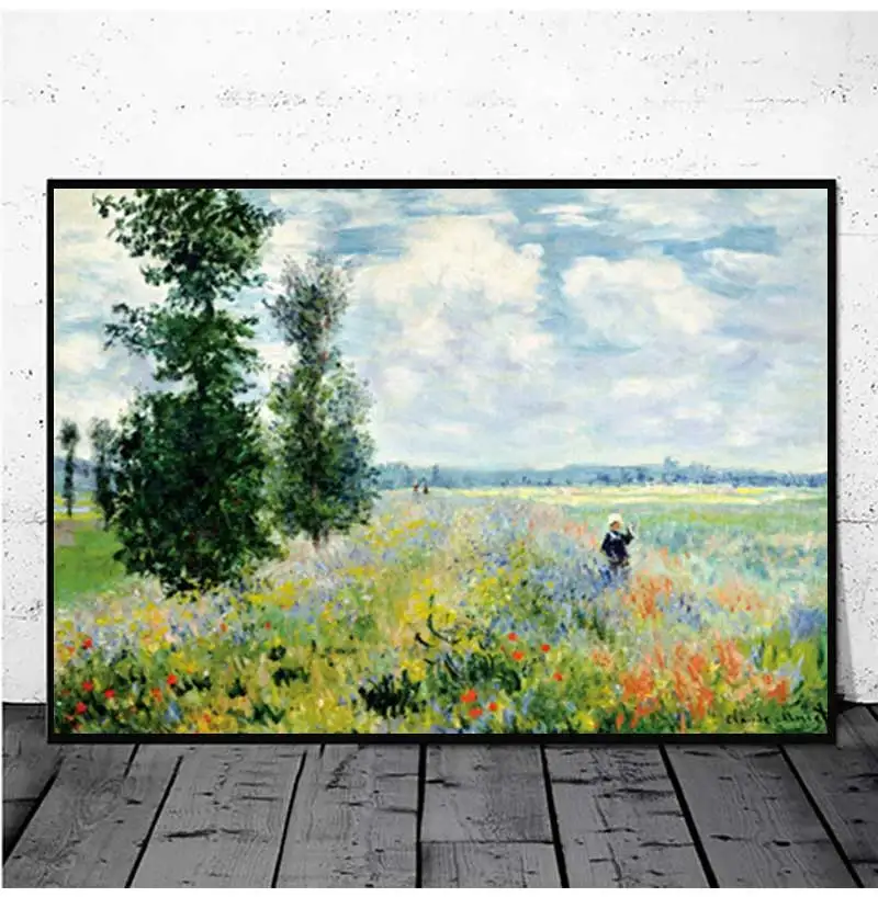 Claude Monet Poplars Poppy fields Landscape Impressionist Oil Painting on Canvas Posters and Prints Wall Picture for Living R