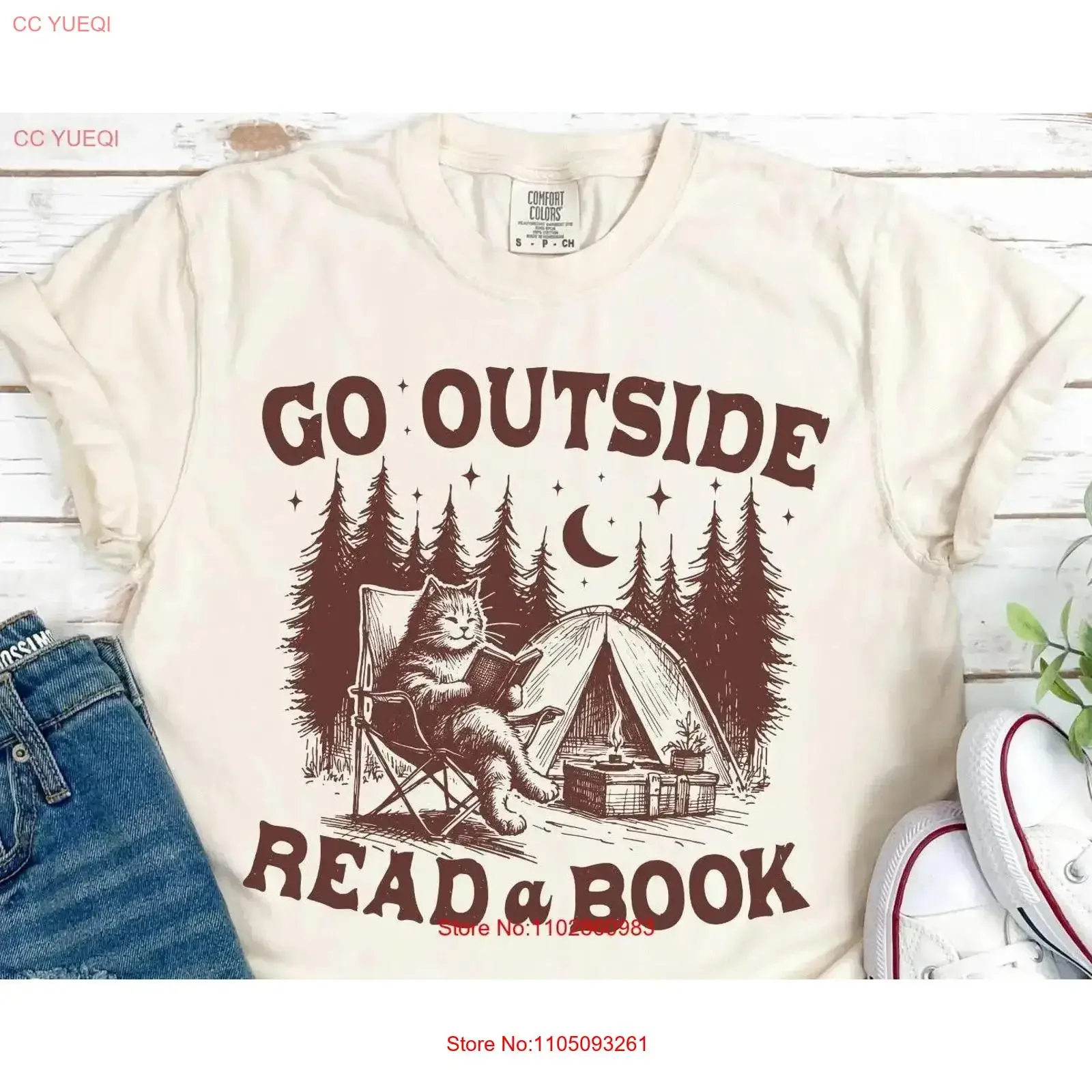 

Футболка Go Outside Read a Book для кемпинга с котом для любителей улицы, винтажная винтажная стираная универсальная мужская слегка топ для повседневной носки