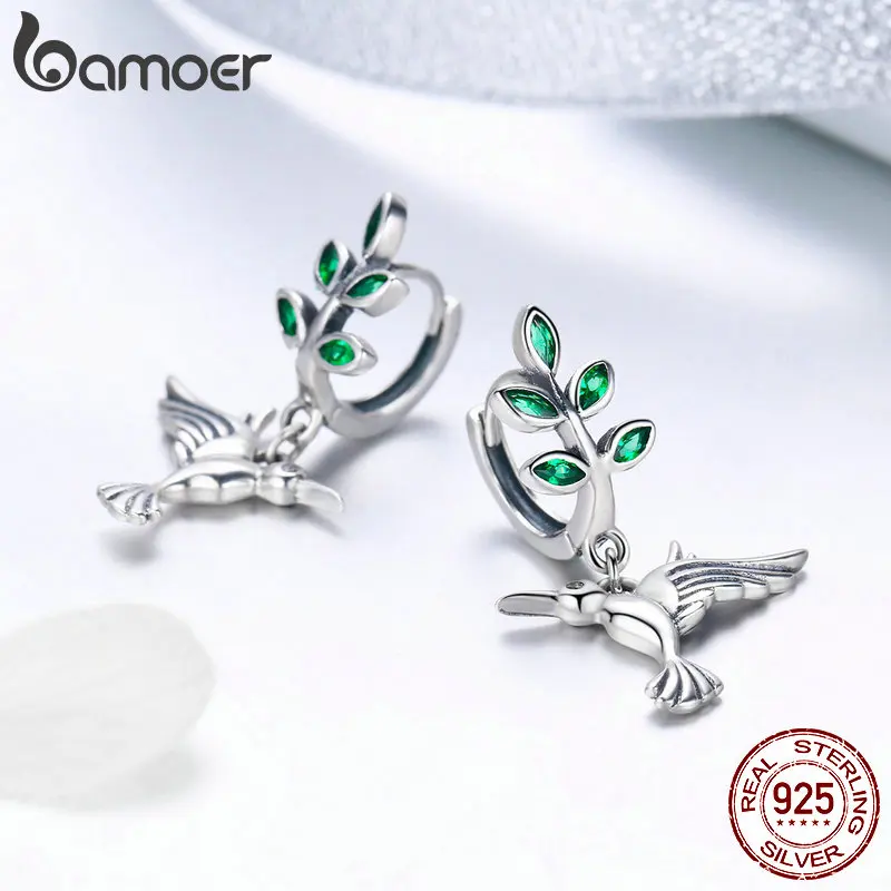 BAMOER ของแท้ 100% 925 เงินสเตอร์ลิง Hummingbirds ทักทายนกสตั๊ดต่างหูสำหรับผู้หญิงต่างหูแฟชั่นเครื่องประดับ SCE464