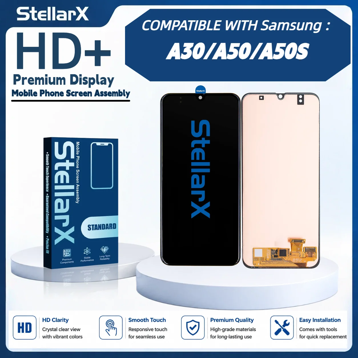 StellarX HD+ High Resolution Display Screen Replacement for Samsung A30 A50 A50S LCD Assembly Without Frame with free tools