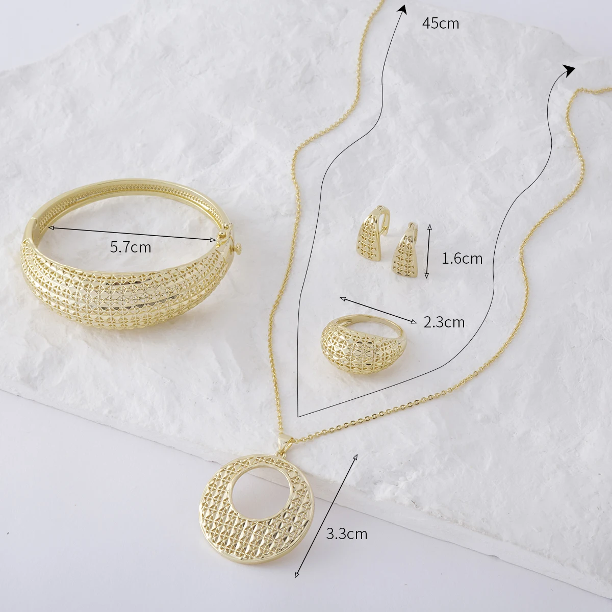 Ensemble de bijoux en or pour patients, collier rond évidé, boucles d'oreilles pour femmes, bracelet exquis, cadeau de bijoux