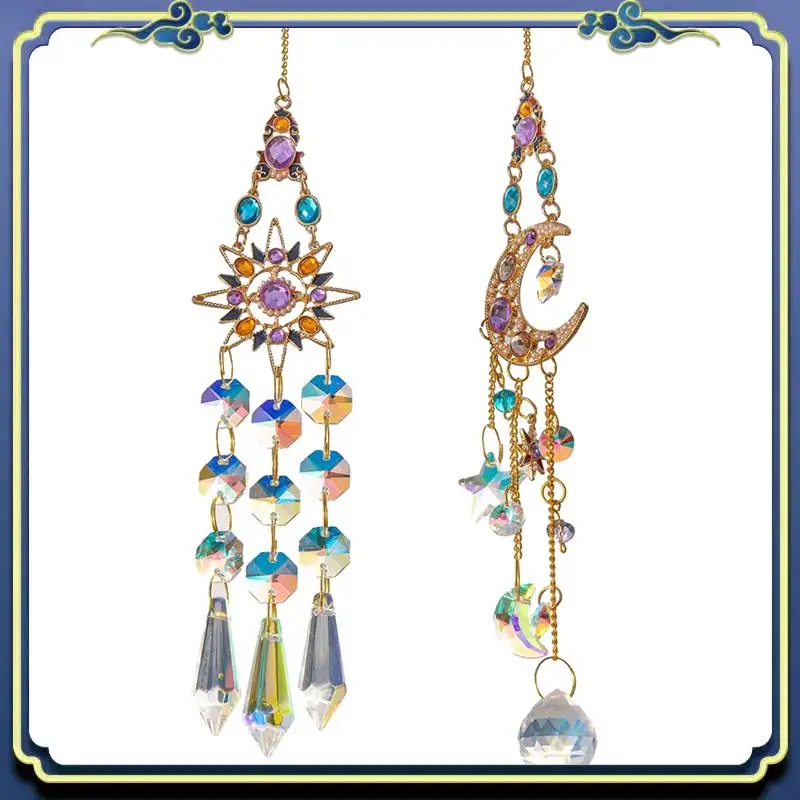 Latest 2PCS Suncatcher Crystal Pendant Kit Sun Moon Window Prisms Rainbow Vintage Wind Chimes Hanging Light Catcher Garden Decor