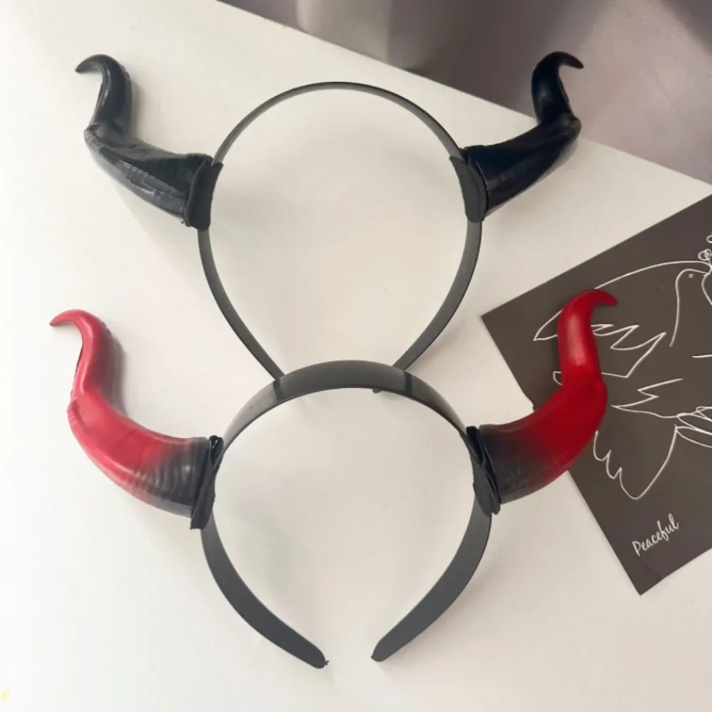 Gothic Style Black Queen Devil Horn Headpiece Detachable Adjustable Black Witch Head-wear Plastic Red Demon Horn Headband Adults