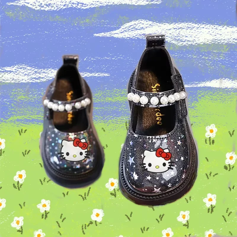 

Sanrio hello kitty сандалии принцессы для девочек весна/лето/осень новая детская кожаная обувь студенческая обувь для выступлений детская обувь для малышей