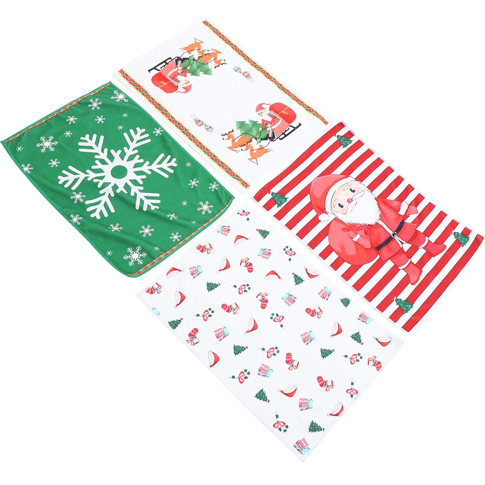 

4pcs Christmas Towels 32x45cm Santa Snowflake Gift Sleigh Design Absorbent Quick Dry Microfiber Cleaning Cloths Kitchen Bath