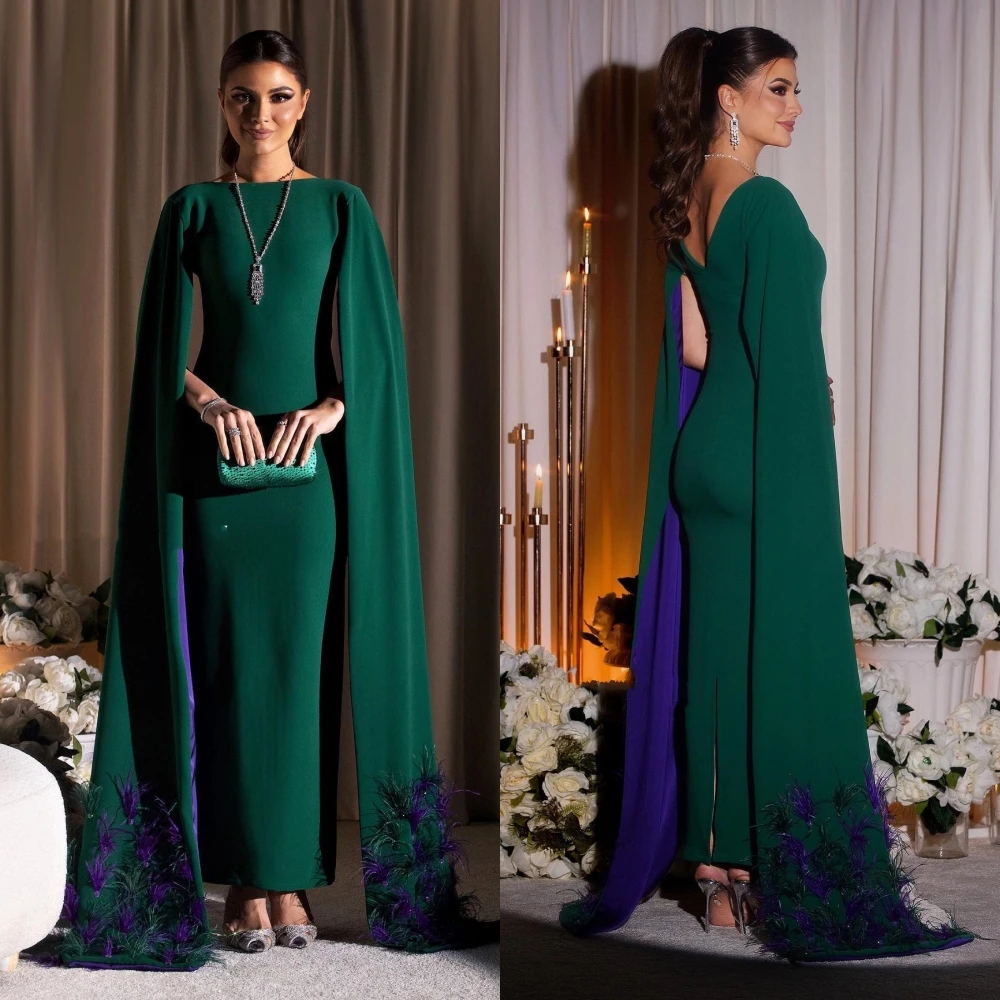 Sparkle Exquisite High Quality Jersey Feather Draped Pleat Prom A-line Boat Neck Bespoke Occasion Gown Midi Dresses