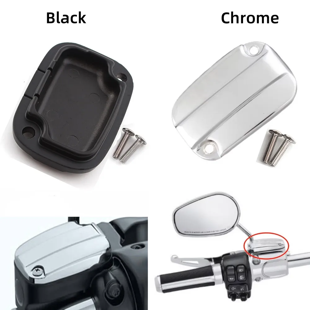 Motorcycle Black Chrome Brake Fluid Reservoir Cap Master Cylinder Cover For Harley Road King Electra Glide FLHR FLHT 2007-2020