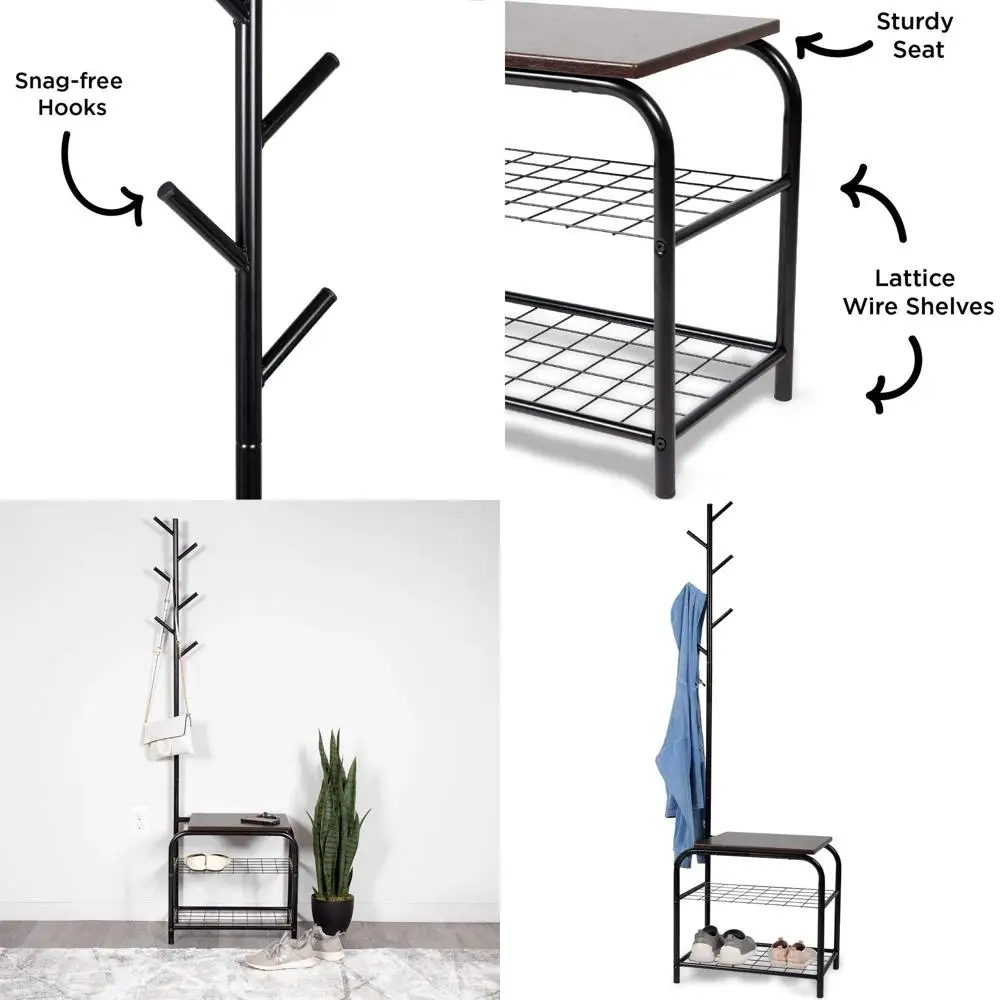 

Черная вешалка для прихожей с сиденьем