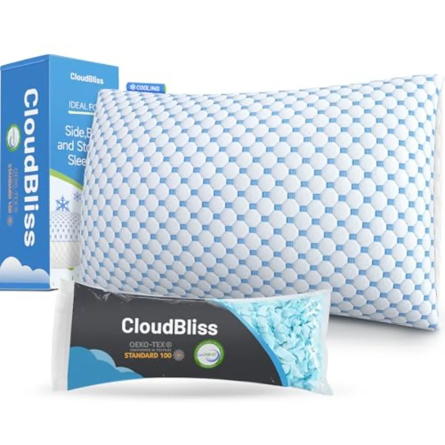 

Подушка CloudBliss из измельченной пены с эффектом памяти для сна - регулируемая охлаждающая подушка с дышащим моющимся чехлом, сертифицированная CertiPUR-US