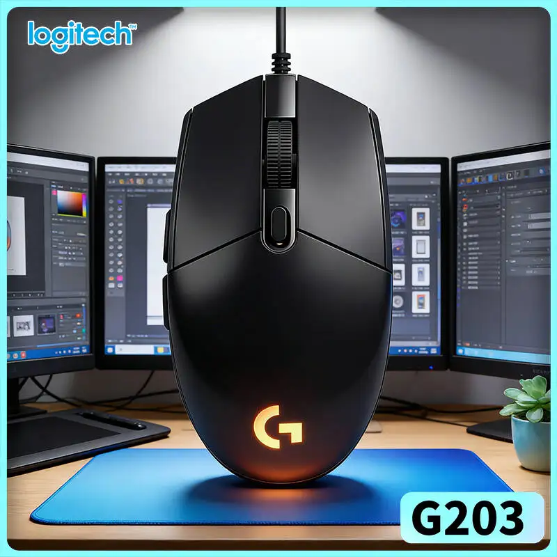 Logitech G203 Prodigy Wired Gaming Mouse 8000 DPI RGB Lighting 6 Buttons 1ms Response 2.1m Cable Gamers Portable Fit
