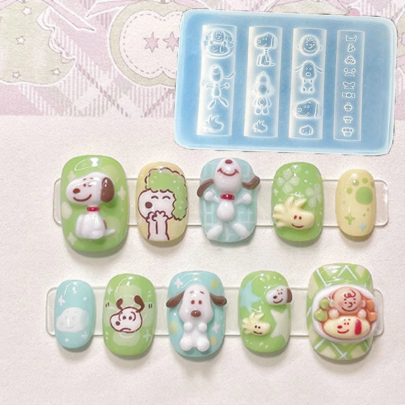 Molde 3D de silicona para decoración de uñas, dibujos animados de Hello Kitty, conejo, oso, tallado en relieve, diseño DIY, piezas de uñas, decoraciones con dijes, herramientas de manicura