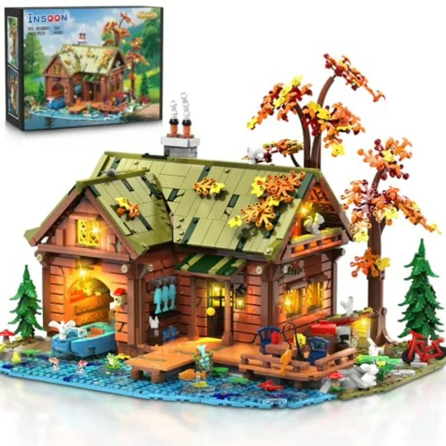 

Overwater Cabin Mini Building Set with Light 2423 PCS Wooden Forest House Building Block Toy with Boat Bike Animals Home Decor
