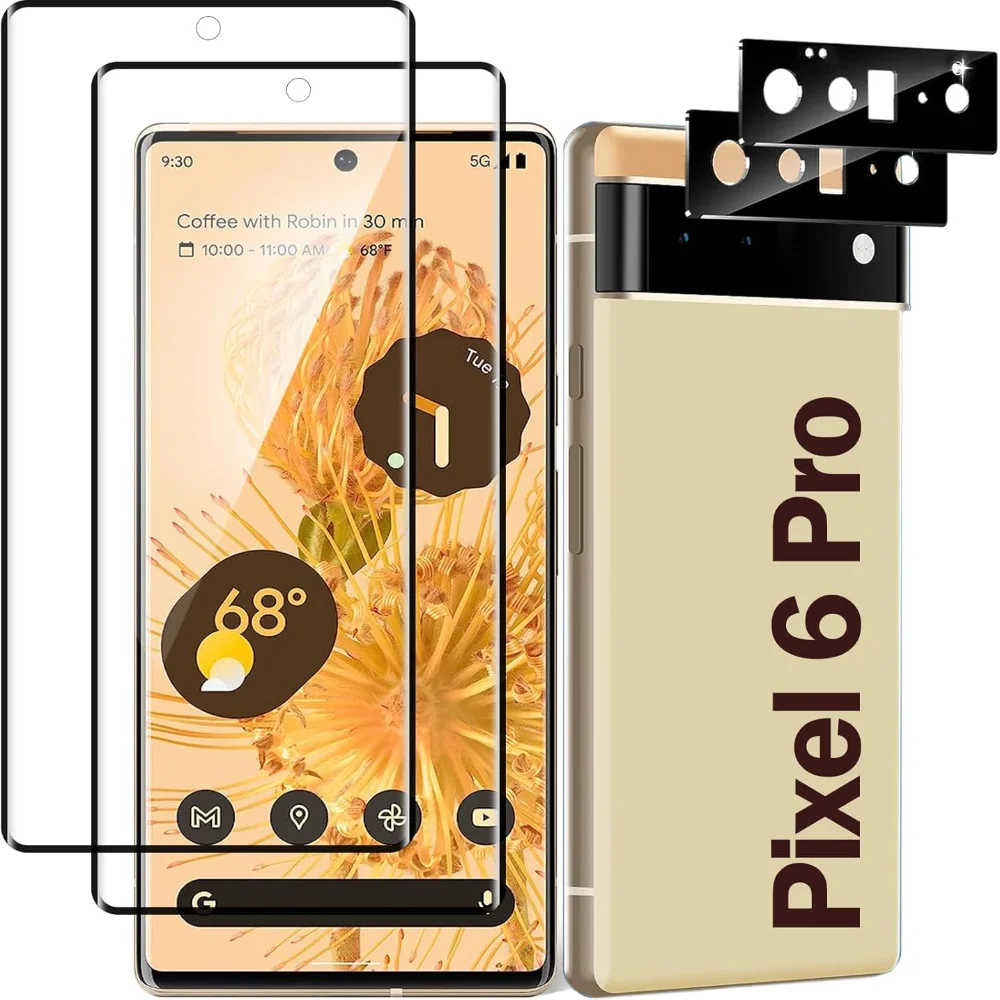 

[2+2 Pack] for Pixel 6 Screen Prote and Camera Lens Protector, 9H Tempered Glass, Clear Screen Protector, Anti Scratch, Free