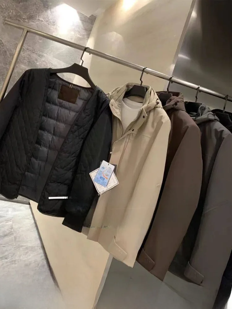 

Съемный гусиный пух внутри! Футболка способа ношения этого! Busin Повседневная мужская куртка с капюшоном и застежкой-молнией стандартного кроя