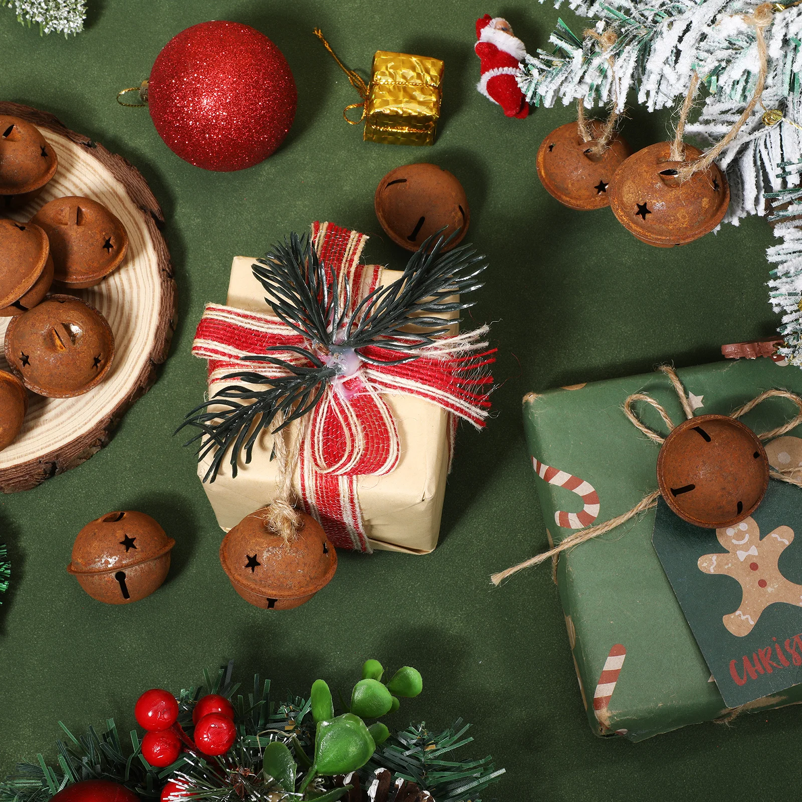 

24Pcs 40mm Rusty Metal Jingle Bells Christmas Decor DIY Crafts Jewelry Pendant Wall Hangings Gift Packaging Holiday Ornaments