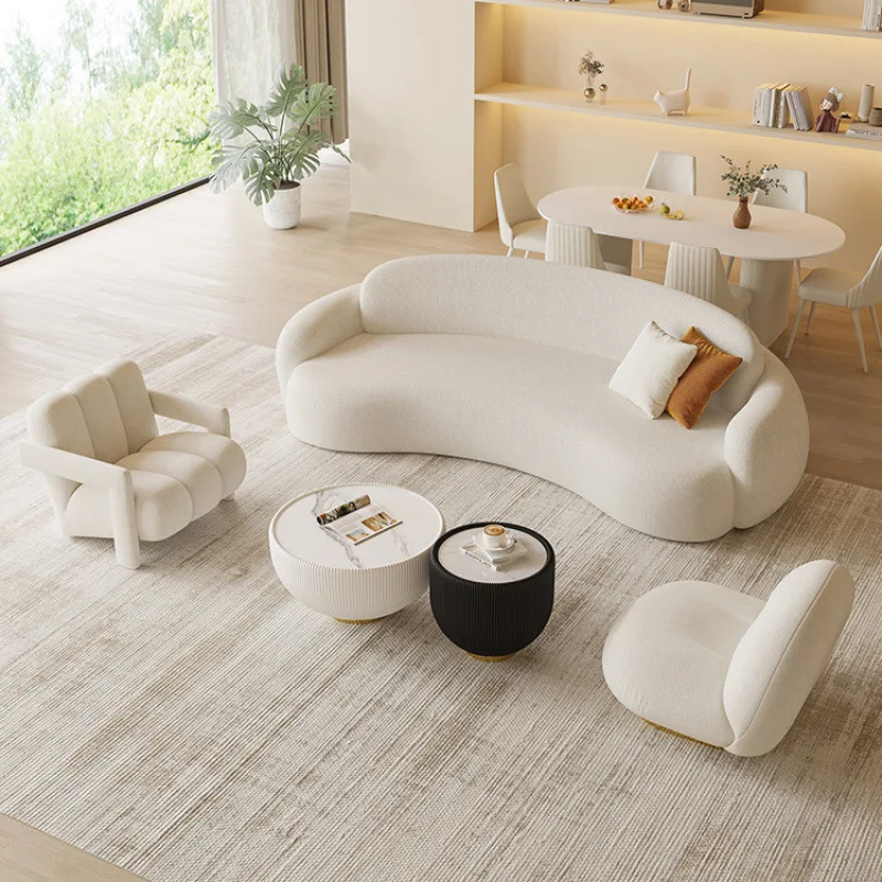 & Stylish Curved Fabric Sofa Set Soft Upholstery Durable Minimalist Neutral Tone Instagrammable Look for Contemporary Living Roo