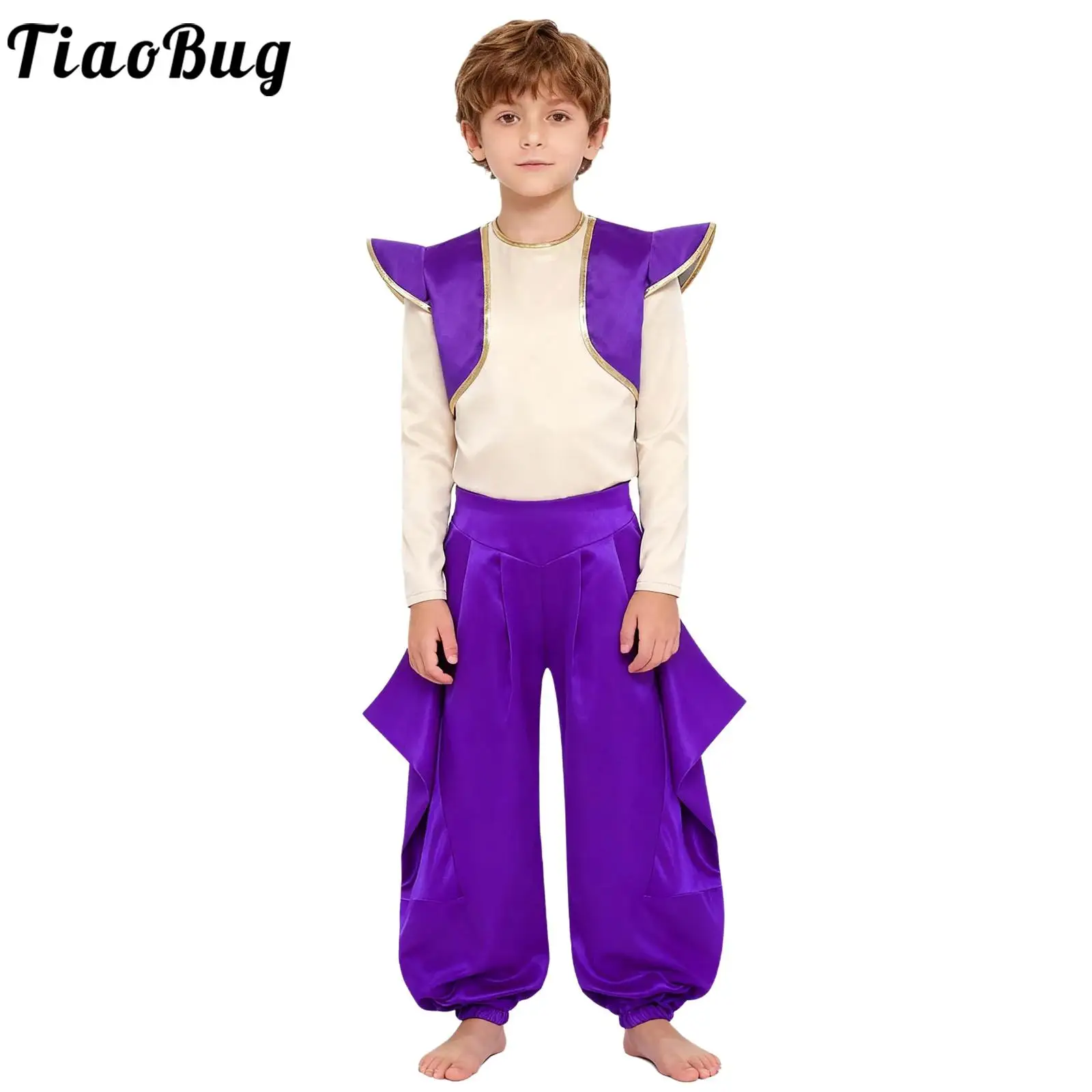 

Boys Fairy Tales Arabian Prince Lamp Elf Cosplay Costume Long Sleeve Shirt and Harem Pants for Fancy Dress Up Halloween Party