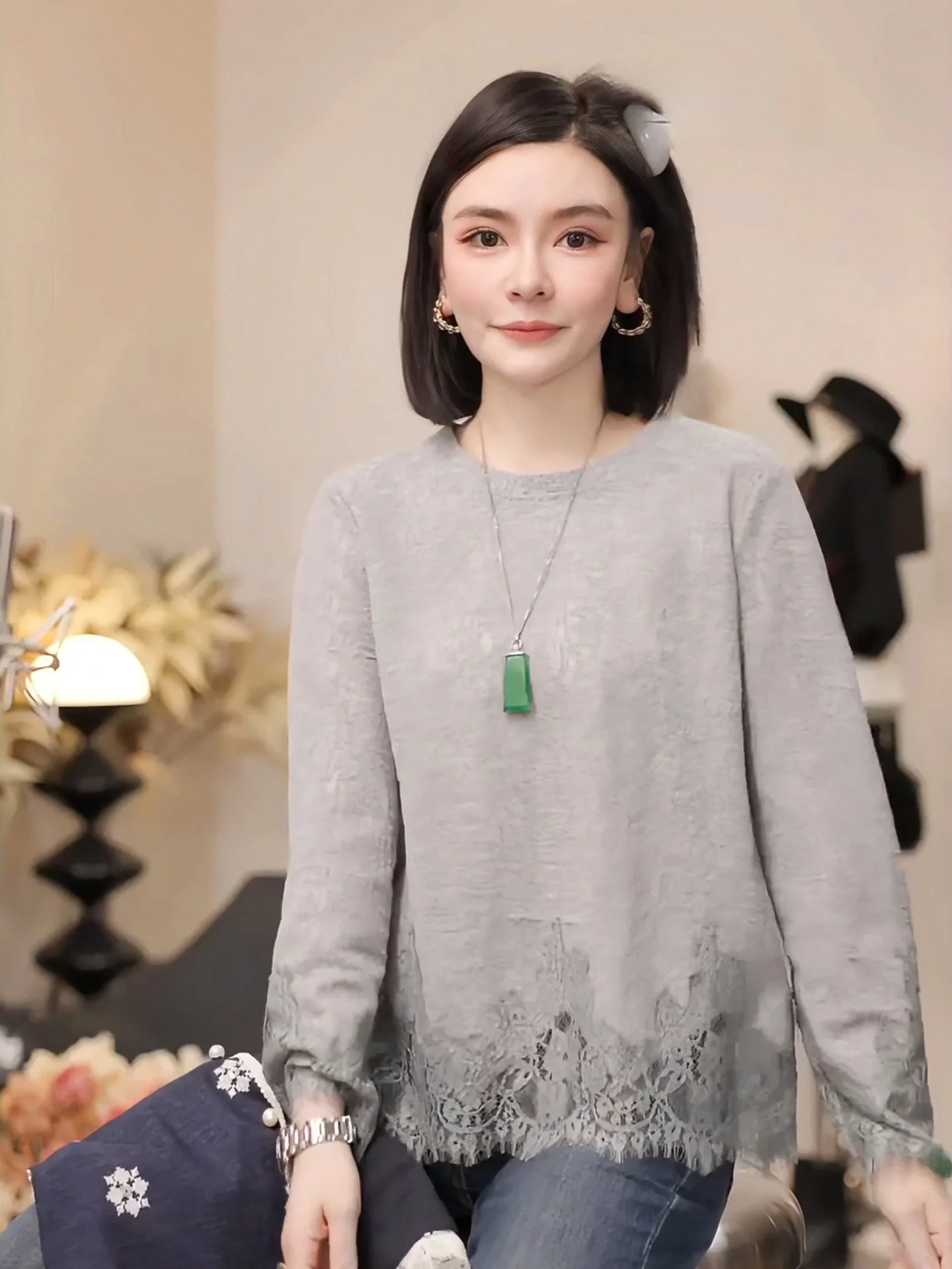 

Putherine Early Autumn New Sle Long Sve Women's Base irt Inner Wear T-irt Casual Straight Cotton Breathable Lace Trim