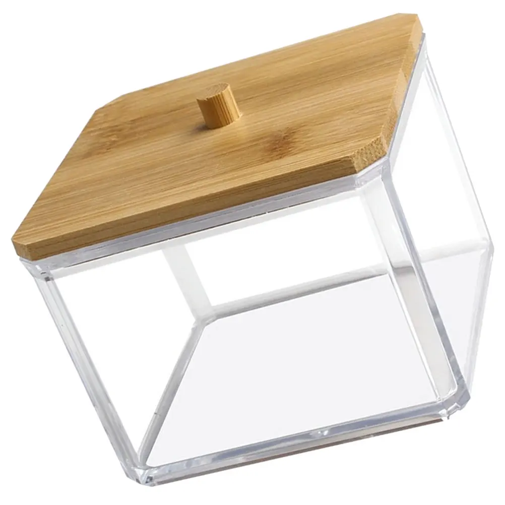 

Transparent Acrylic Bamboo Lid Storage Box for Cotton Pads Swabs Makeup Sponges Toothpicks Hair Accessories Portable Organizer