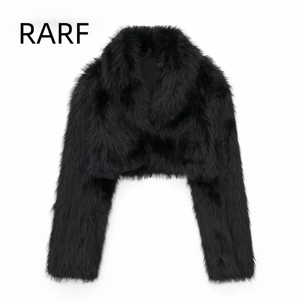 2024 Winter New Style Women's Versatile Collar Long Sleeve Black Artificial Fur Effect Hair Short Coat