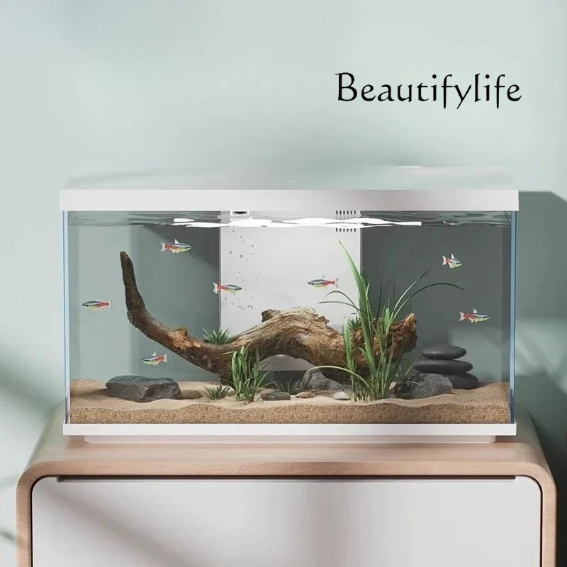 

small water-free circulation ecological filter desktop landscaping fish tank Ultra-white fish tank glass household living room