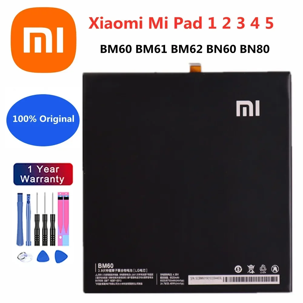 High Quality 100% Orginal Tablet Battery For Xiaomi Pad 1 2 3 4 5 Mipad 1 2 3 4 5 BM60 BM61 BM62 BN60 BN80 Bateria Batteries