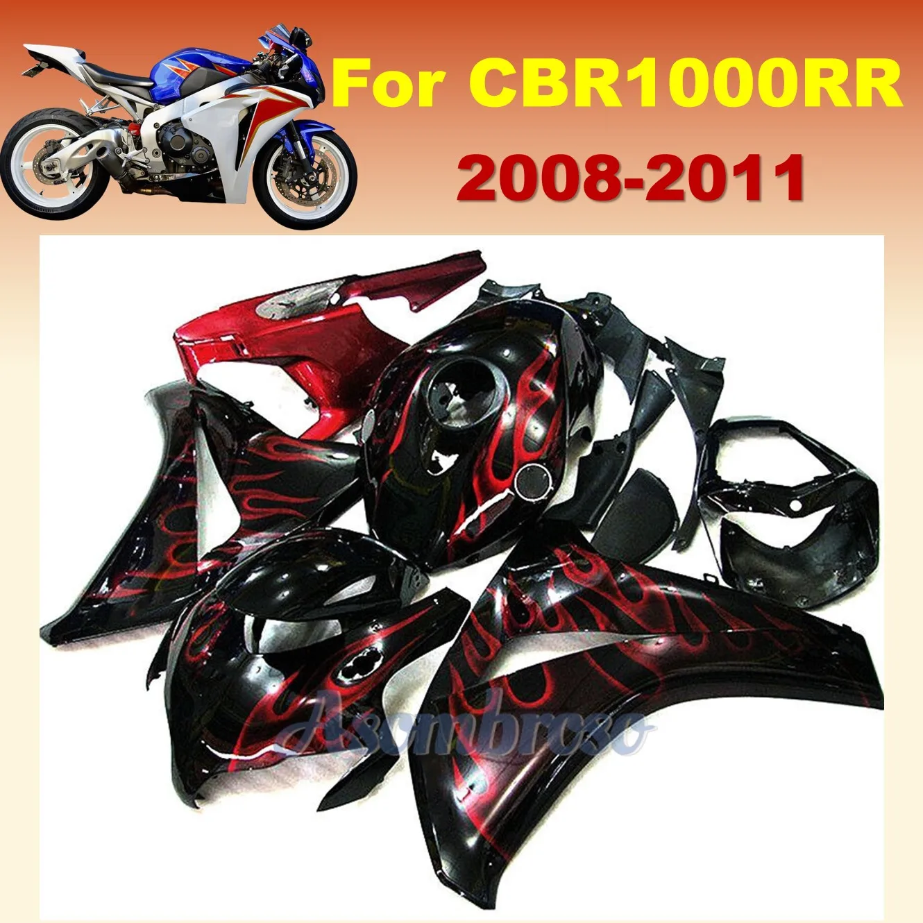 

Full Motorcycle Fairings kit For CBR1000RR 2008 2011 2009 2010 CBR 1000RR 08 09 10 11 Red Flame Painted Bodys