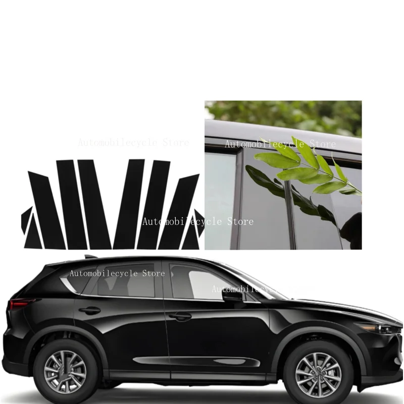 10Pcs Glossy Black Pillar Posts Fit For  Mazda CX-5 CX5 2017 2018 2019 2020 2021-2024   Window Moulding B C Center Sticker Cover