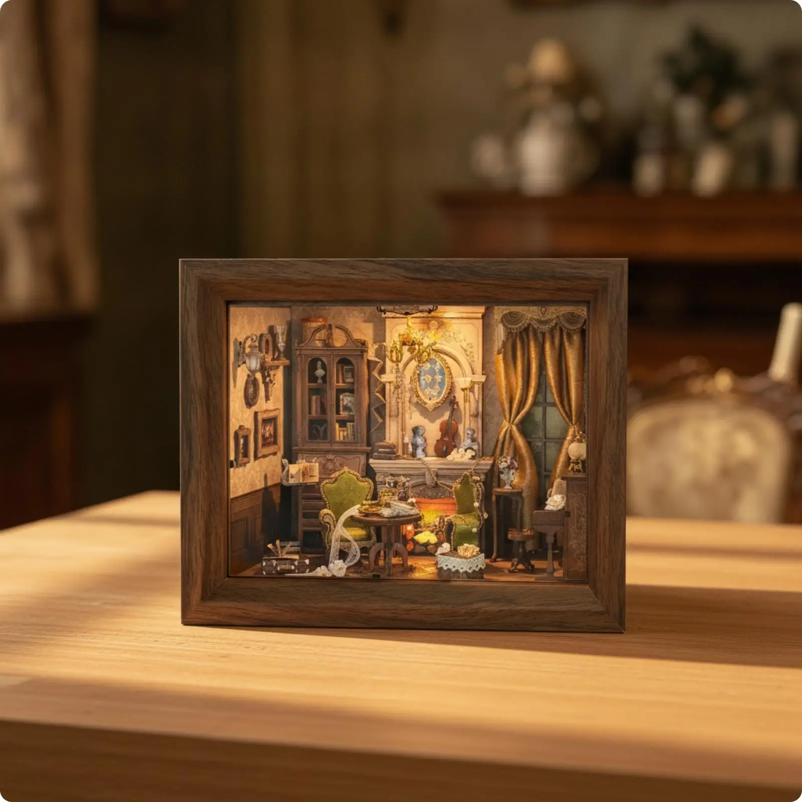 Miniature Room Kit with Dustproof Cover Warm for Tabletop, Home Decor