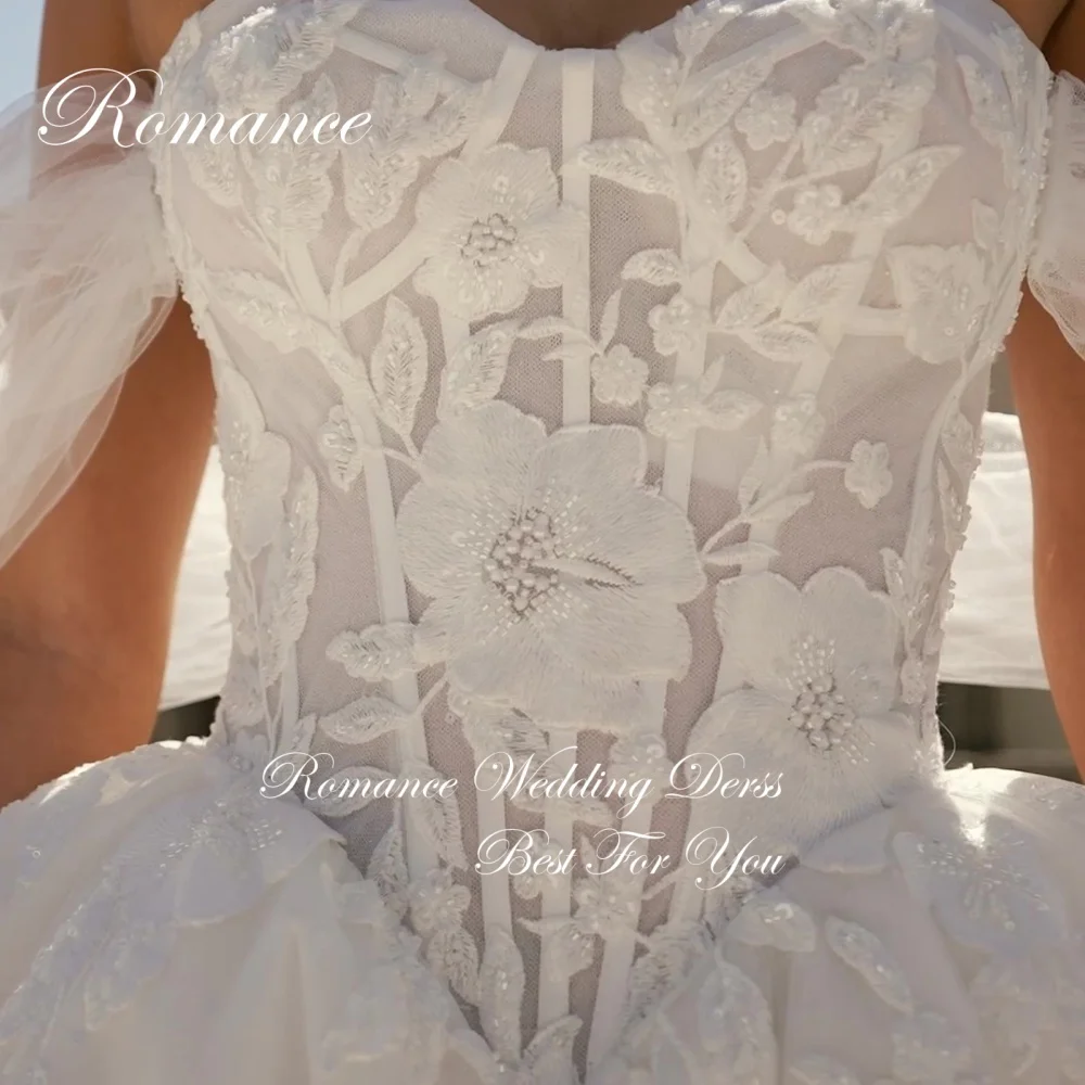 Klassieke strapless a-lijn trouwjurk dames applicaties kant backless uit de schouder rechter trein vestidos de novia aangepast