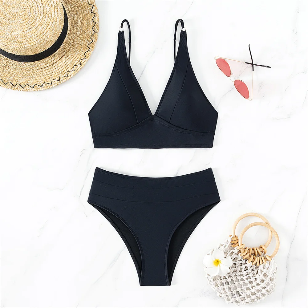 High Waist Bikini Sling Swimsuit V-neck Push Up Swimwear Women Two Pieces Beach Bathing Swimming Suits Vacation Outfits Biquinis