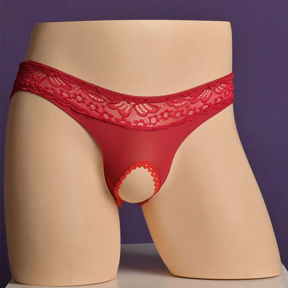 

Breathable Underpants Crotchless Underwear Solid Color High Stretch Mesh Design Nightwear Nylon Fabric Pouch Panties